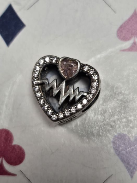 Charms srebro kryształy EKG serce serduszko