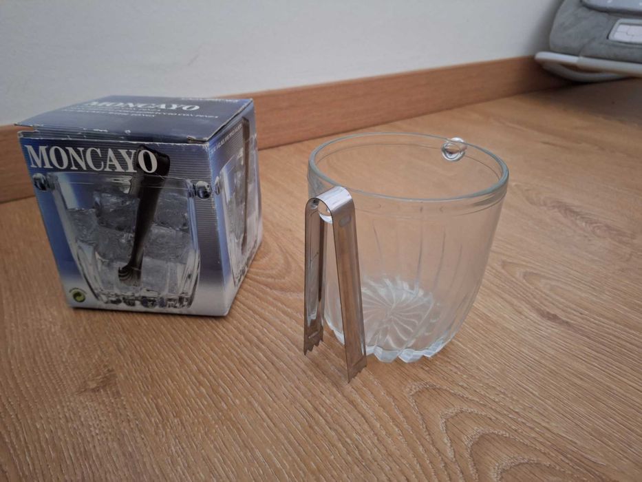 Pequeno balde de gelo com pinça vidro -italiano fino Moncayo