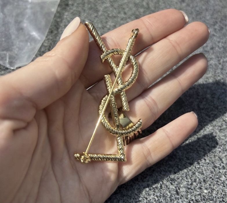 Złota broszka YSL 7 cm nowa prezent