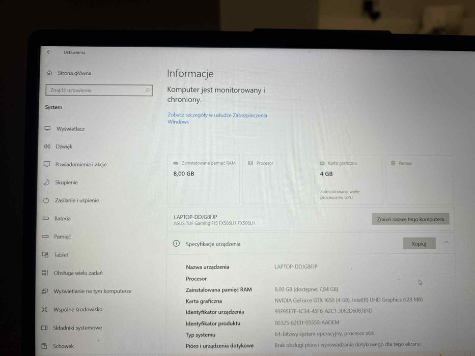 Laptop gamingowy ASUS TUF f15 Fx506LH