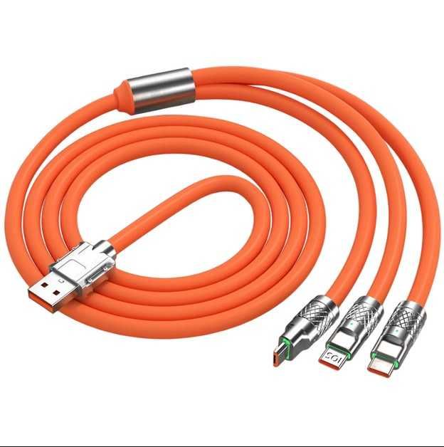 Кабель USB 3 в 1 Помаранчевий 6A Type-C/Lightning/Micro-usb 1,2 м