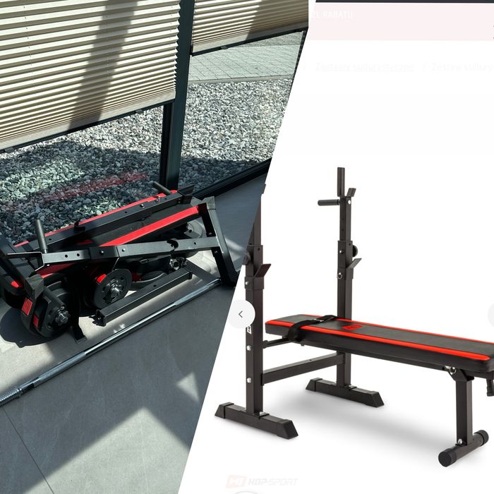 NOWA Domowa Składana Siłownia, Ławka z sztangą i gryfami 80kg ciężarów