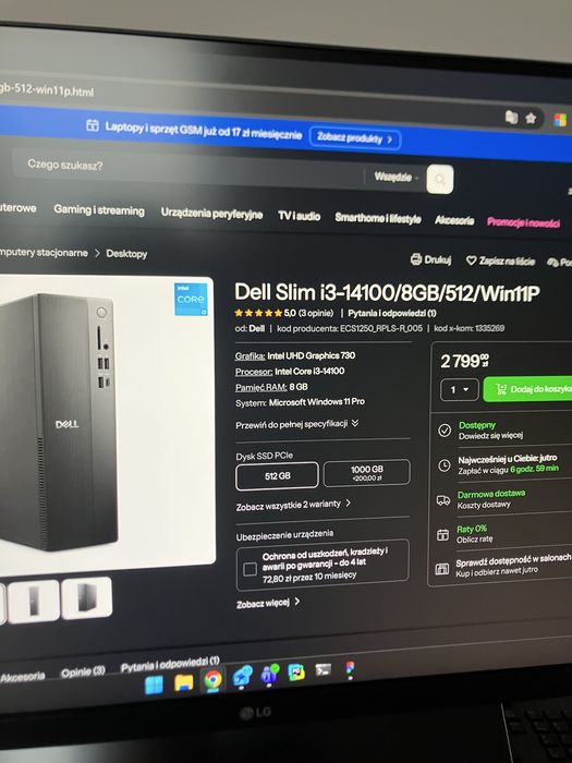 Komputer Dell Slim ECS1250 i3 16 GB RAM 512 GB SSD Gwarancja do 2028
