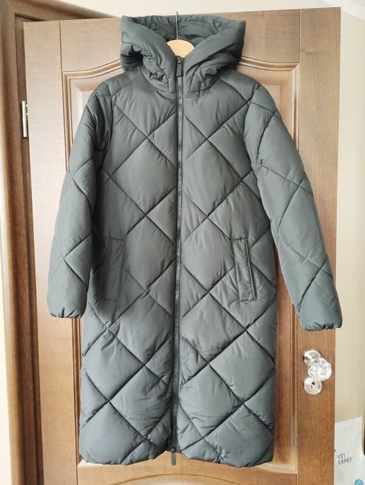 New Look płaszcz pikowany długa kurtka zimowa R 34/36 kaptur czarny