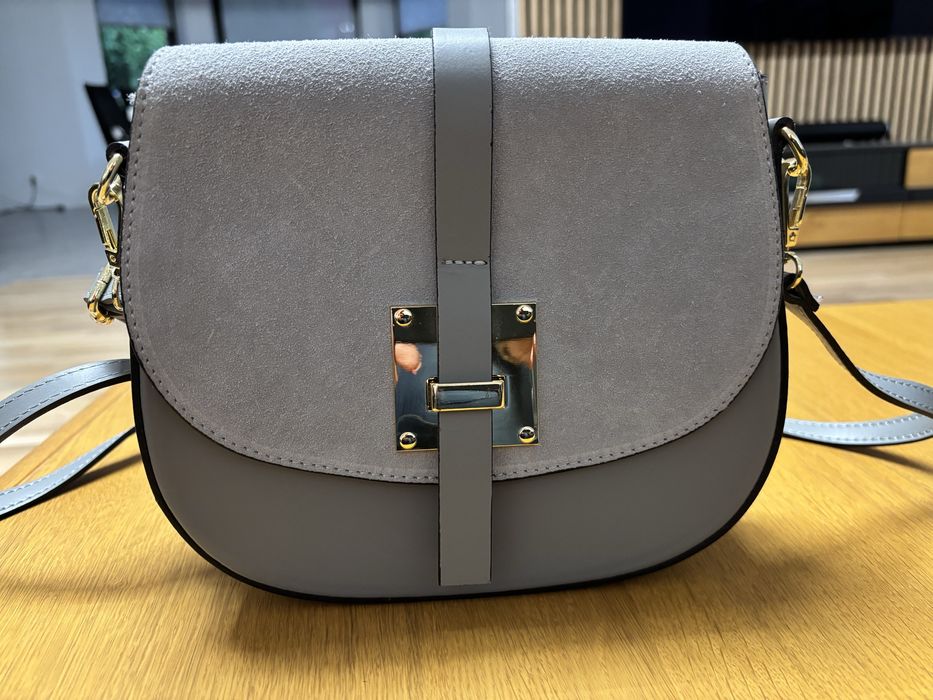 Szara skórzana listonoszka Ryłko