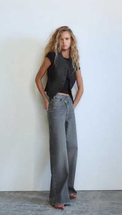 джинси джинсы зара zara з подвійним поясом з запахом на поясі