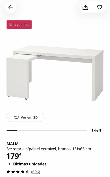 Secretaria Branca Ikea MALM 150x65cm