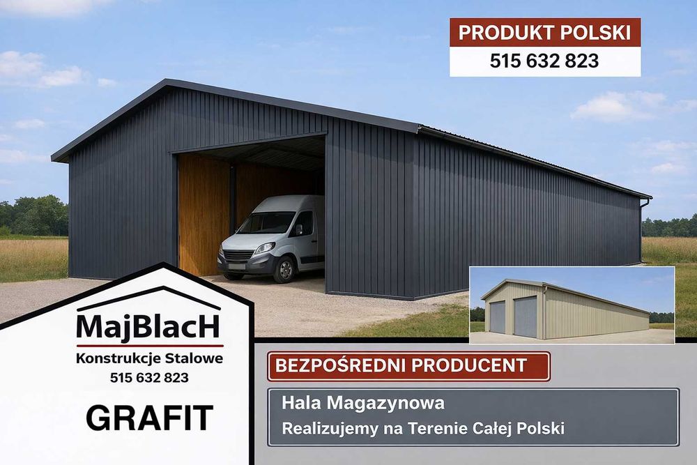Garaż Blaszany - Konstrukcja Stalowa Profil Grafit Wiata   - Maj-BlacH