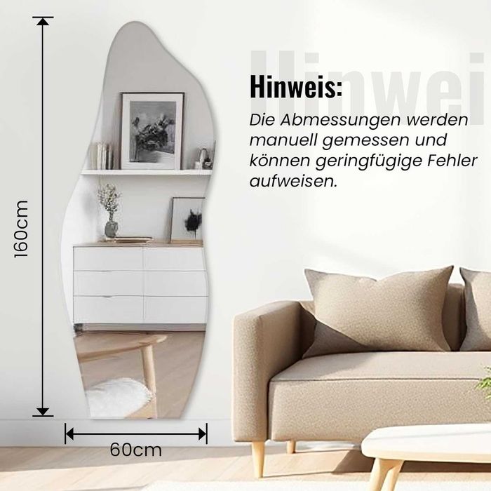 Nowe lustro / lusterko / wiszące / asymetryczne / bezramkowe / 60x160cm / R434!