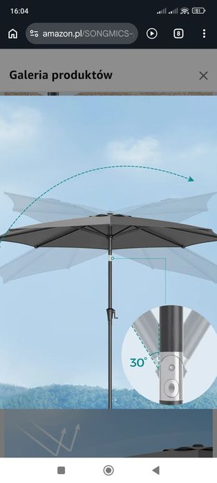 Parasol klasyczny Songmics szary 340 x 246 cm
