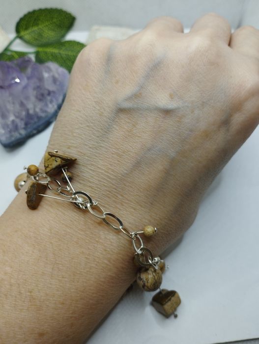 Srebrna bransoletka z dodatkami, srebro 925, długość 19,5 cm