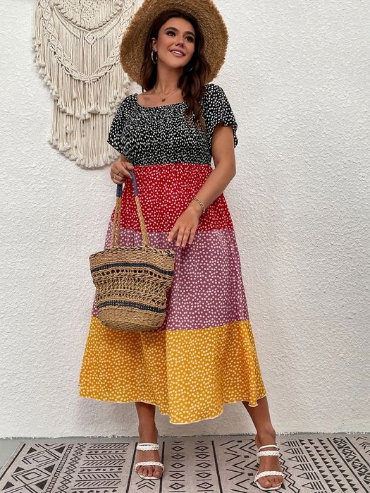Sukienka ditsy boho kolorowa długa XL