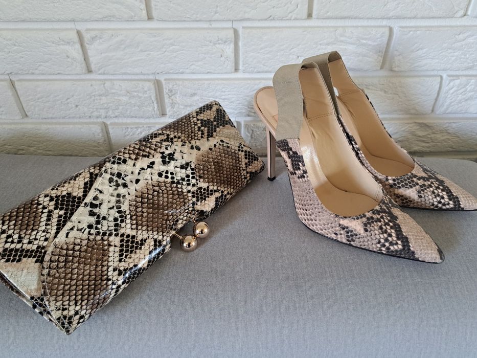 BATA szpilki w wężowy print odkryta pięta skóra naturalna r. 41
