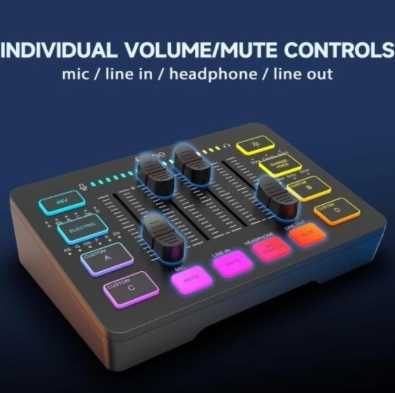 FIFINE Mikser audio do gier, streaming RGB PC