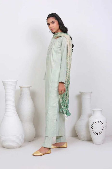 Indyjski komplet M 38 zielony złoty haftowany tunika kameez kurta boho