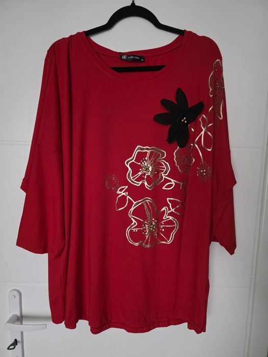 Overchic piękna tunika oversize xxxl 52 54 perełki cyrkonie