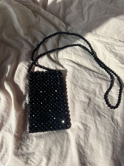 torebka / etui na telefon czarna wyszywana z kryształków