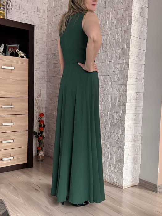 Sukienka butelkowa zieleń długa wieczorowa na wesele tiul