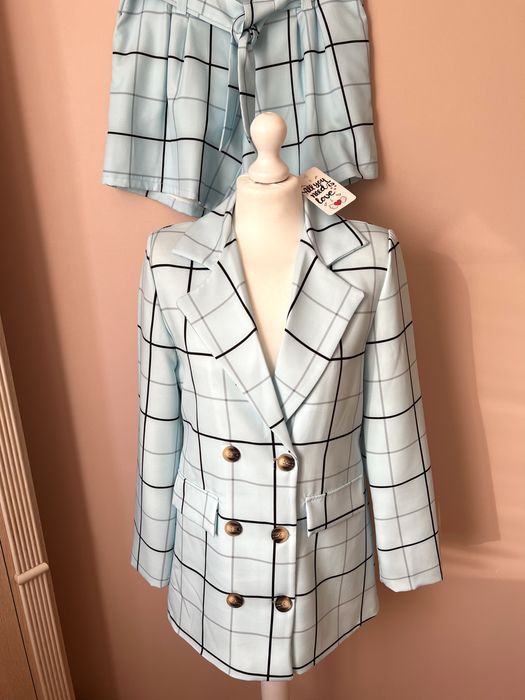Garnitur w kratę komplet marynarka szorty do pracy na wyjście butik