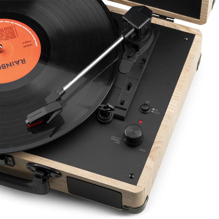 Gramofon Retro Bluetooth Głośniki AUX in Jasny Gramofon w Walizce