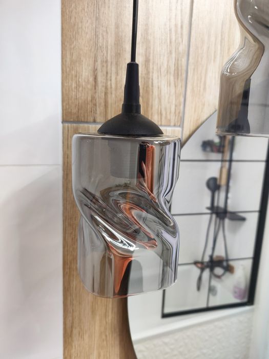 Dwie lampki lustro gięte szkło czarne loft