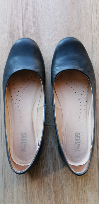 Baleriny 38, skóra naturalna, granatowe, stan bardzo dobry, Serwin