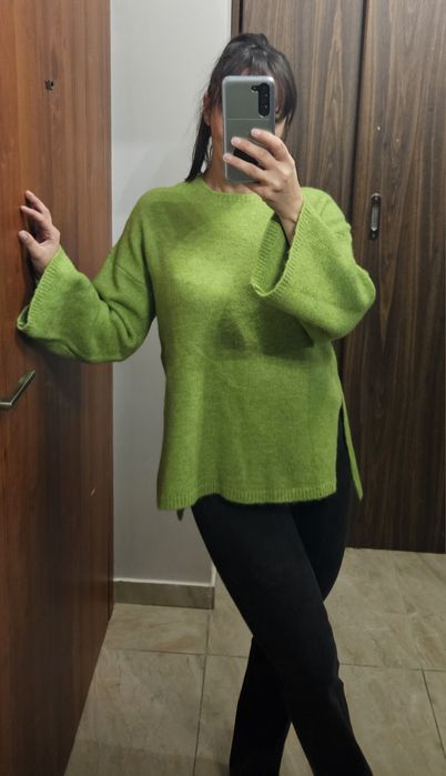 Zielony sweter Massimo Dutti wełna alpaka