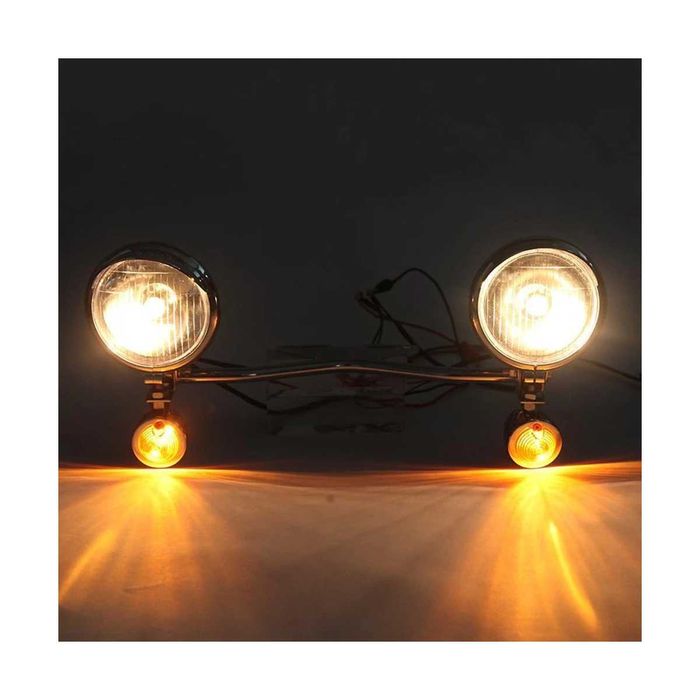 Conjunto farol frontal piscas integrados 12V - Suporte universal