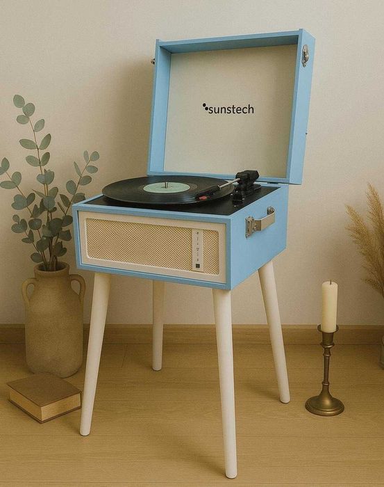 Вініловий програвач з ніжками Sunstech Funk Blue з Bluetooth, USB, FM