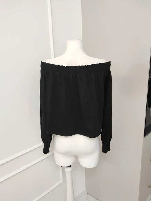 Czarna bluzka hiszpanka odkryte ramiona długi rękaw H&M S 36 | basic casual capsule
