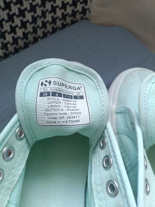 Sneakersy trampki koturn miętowy Superga rozm.38 płócienne