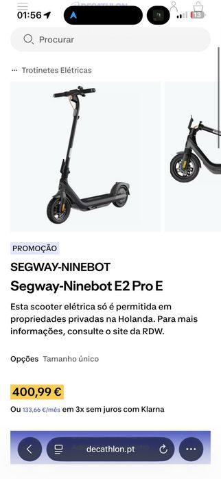 Vendo trotinete elétrica segway ninebot E2 Pro E