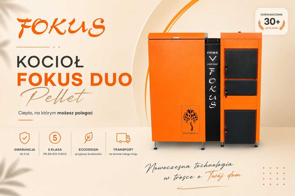 Kocioł piec na pellet do ogrzewania domu Fokus - DUO-Pellet 20kW (15, 20, 30, 50 kW) 5 klasa Ecodesign TRANSPORT GRATIS
