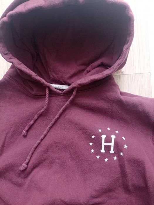 bordowa bluza boxy hux z kapturem unisex 90s fashion M