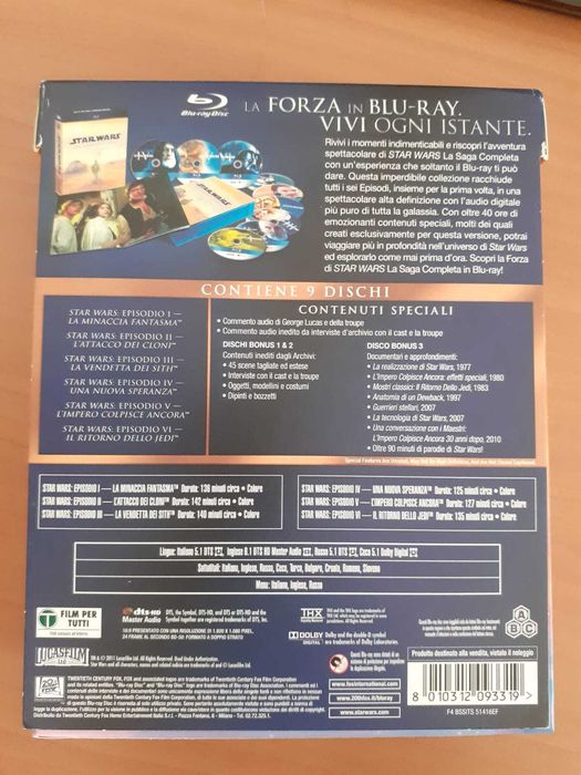 Star Wars Blu-Ray - Coleção (Eps. 1-6 + extras) - 9 discos