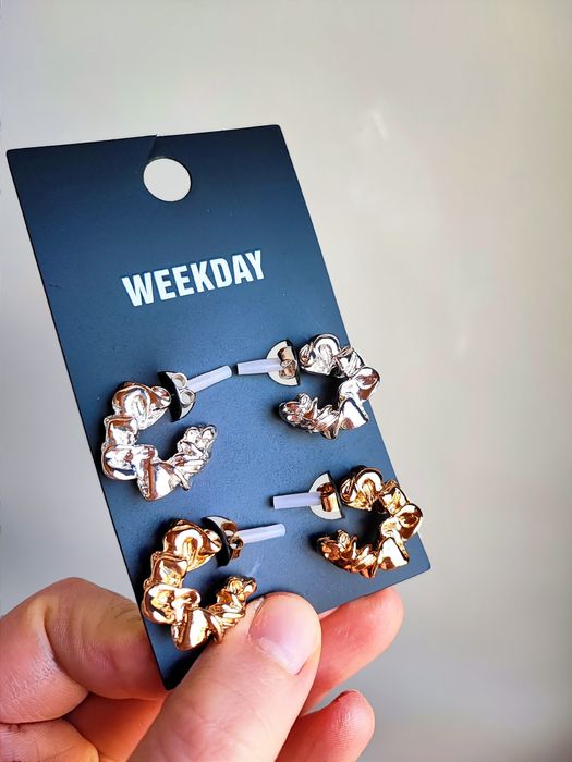Nowe / kolczyki / Weekday / new / silver / gold / komplet / zestaw /