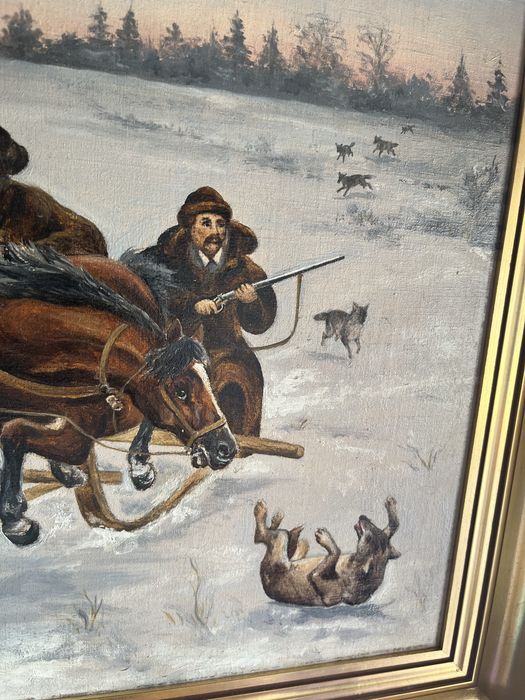 Obraz olejny zimowa scena