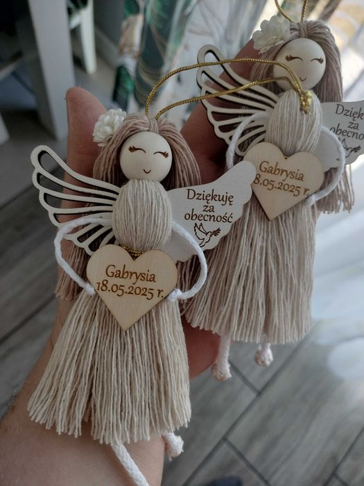 Aniołek podziękowanie dla gości Komunia Święta Makrama