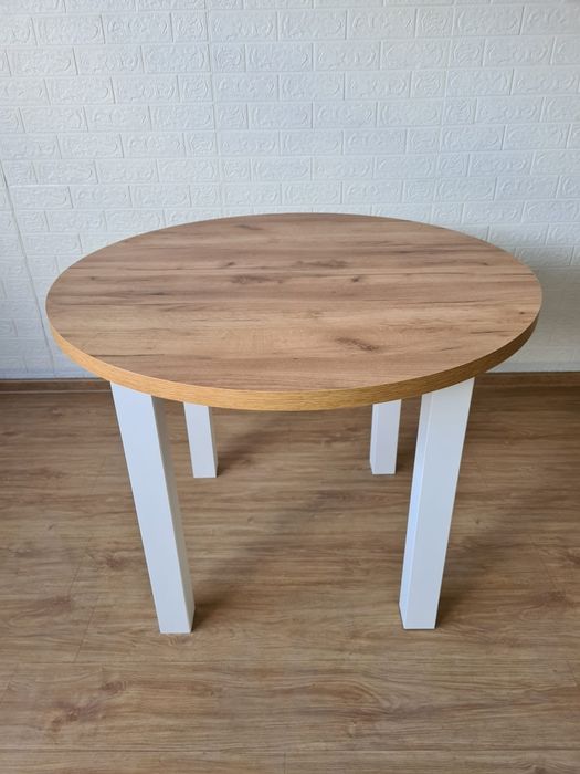 Stół okrągły 100 + 4 krzesła krzyżak Kraft złoty +biały