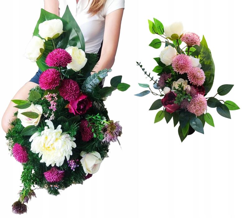 Komplet wiązanka stroik sztuczne kwiaty kompozycja na grób cmentarz