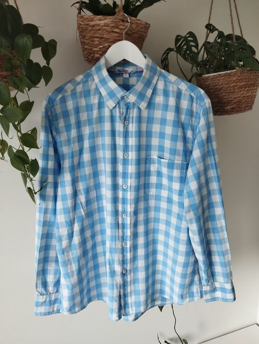 Bawełniana męska koszula w kratkę, błękitna, niebieska, kratka, r.XL B