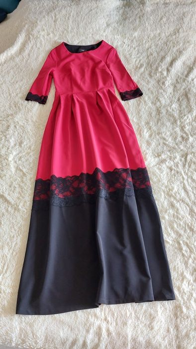 Яскрава нарядна червона з чорним вечірня сукня 38/М женское платье