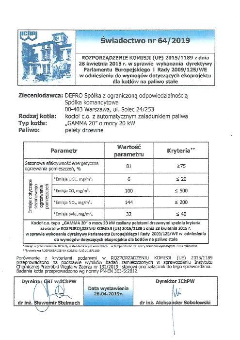 Kocioł piec Defro Gamma 20kw