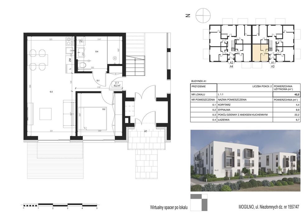 NOWE mieszkanie z ogródkiem Mogilno / 42,2 m² + ogródek 28,8 m²
