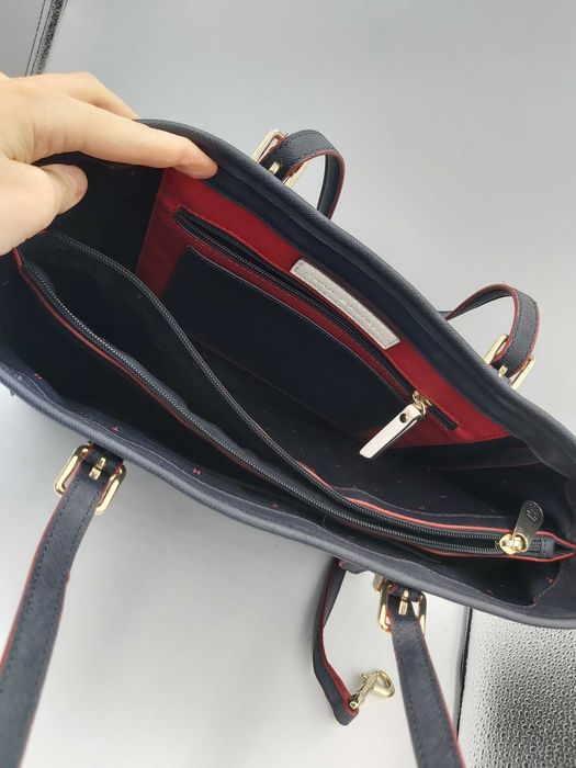 Torebka TOMMY HILFIGER granatowa czerwona torba shopperka pojemna