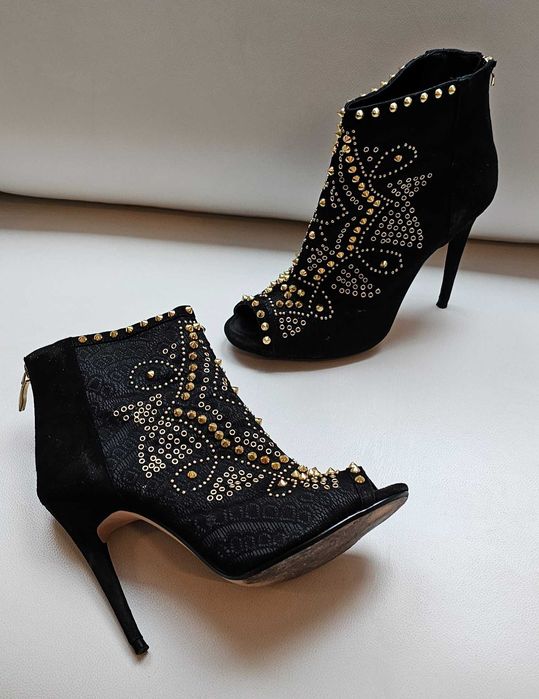 Zara botki bez palców złote nity roz 41