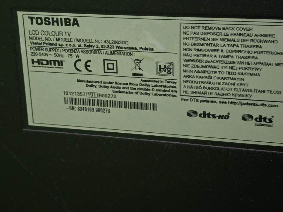 Telewizor LCD Toshiba 43 całe stan bdb.