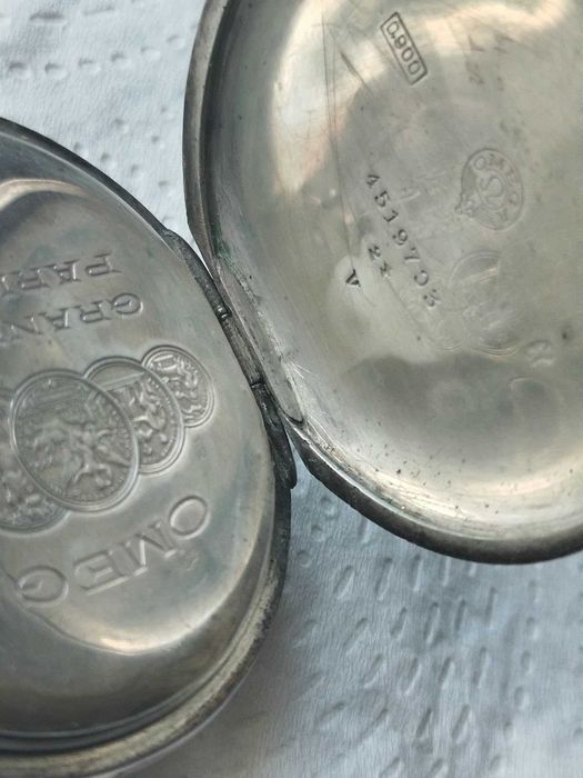 Relógio Omega de bolso muito raro e antigo em prata