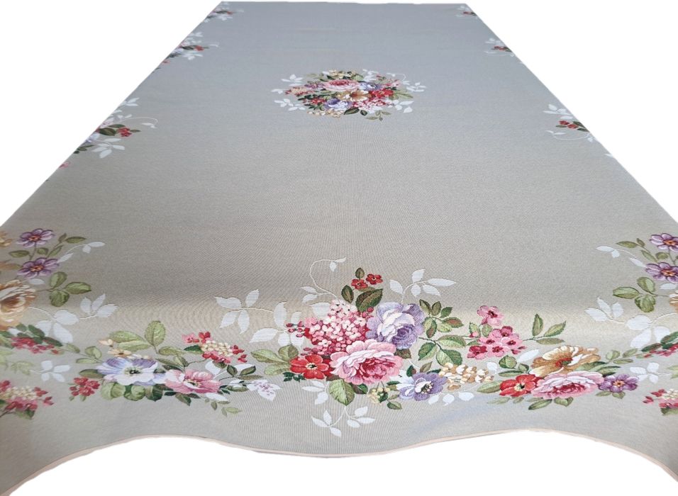 Obrus gobelinowy beżowy w róże 140x280 cm 1162LI Rose Linen