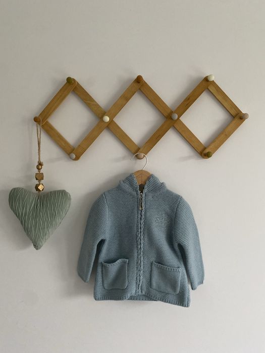 Sweter na suwak turkusowy z kapturem memini 68/74 wełna owcza